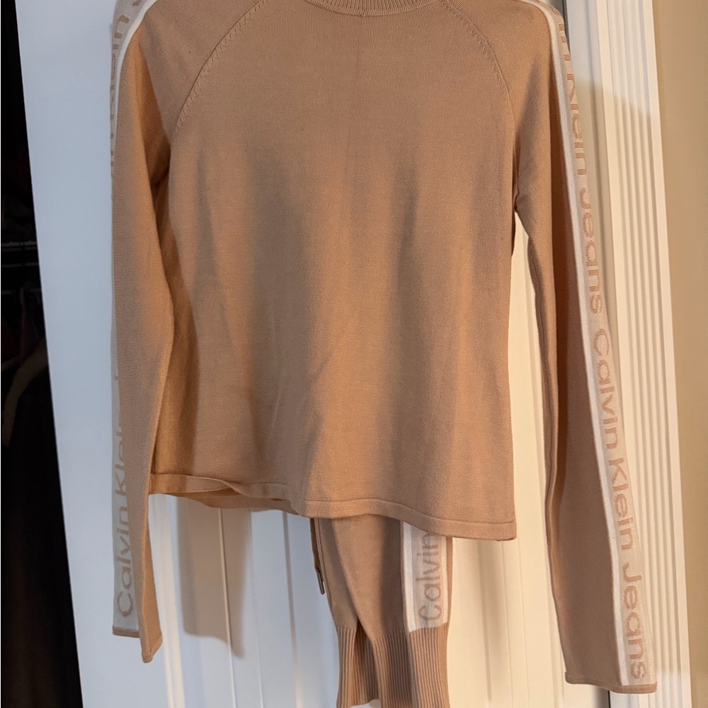 Calvin Klein Tan Logo Sleeve Top